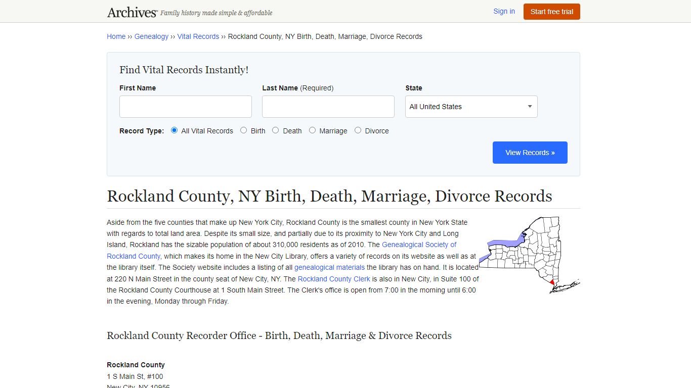 Rockland County, NY Birth, Death, Marriage, Divorce Records - Archives.com